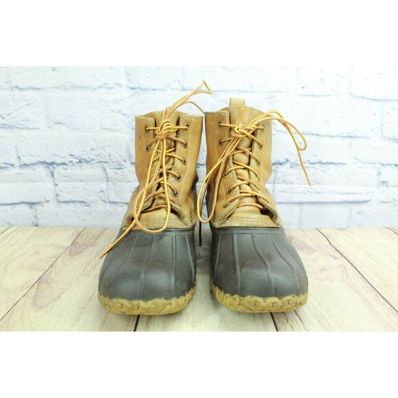 LL Bean Brown Leather Round Toe Insulated Ankle Lace Up Duck Boots Size 8 M - Picture 4 of 10